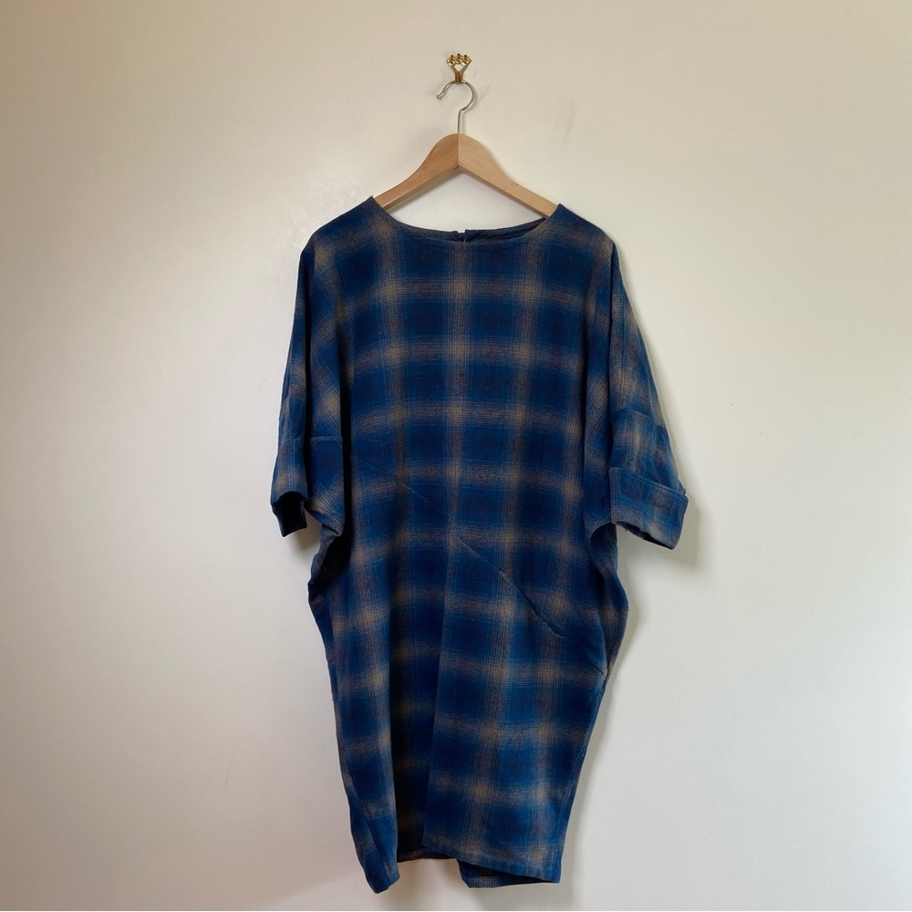 Wool Handmade Dress Blue Plaid Medium